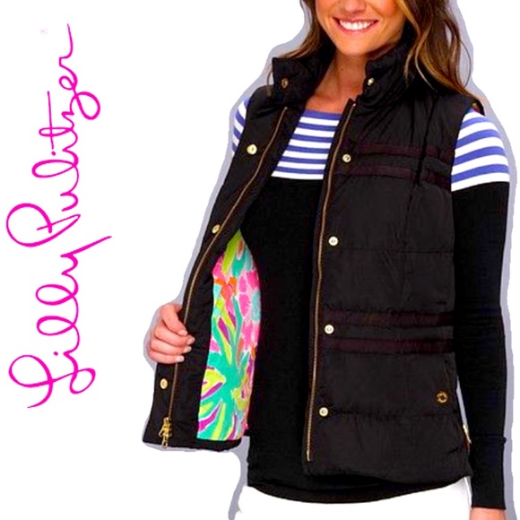 Lilly Pulitzer Black Kate Puffer Vest 